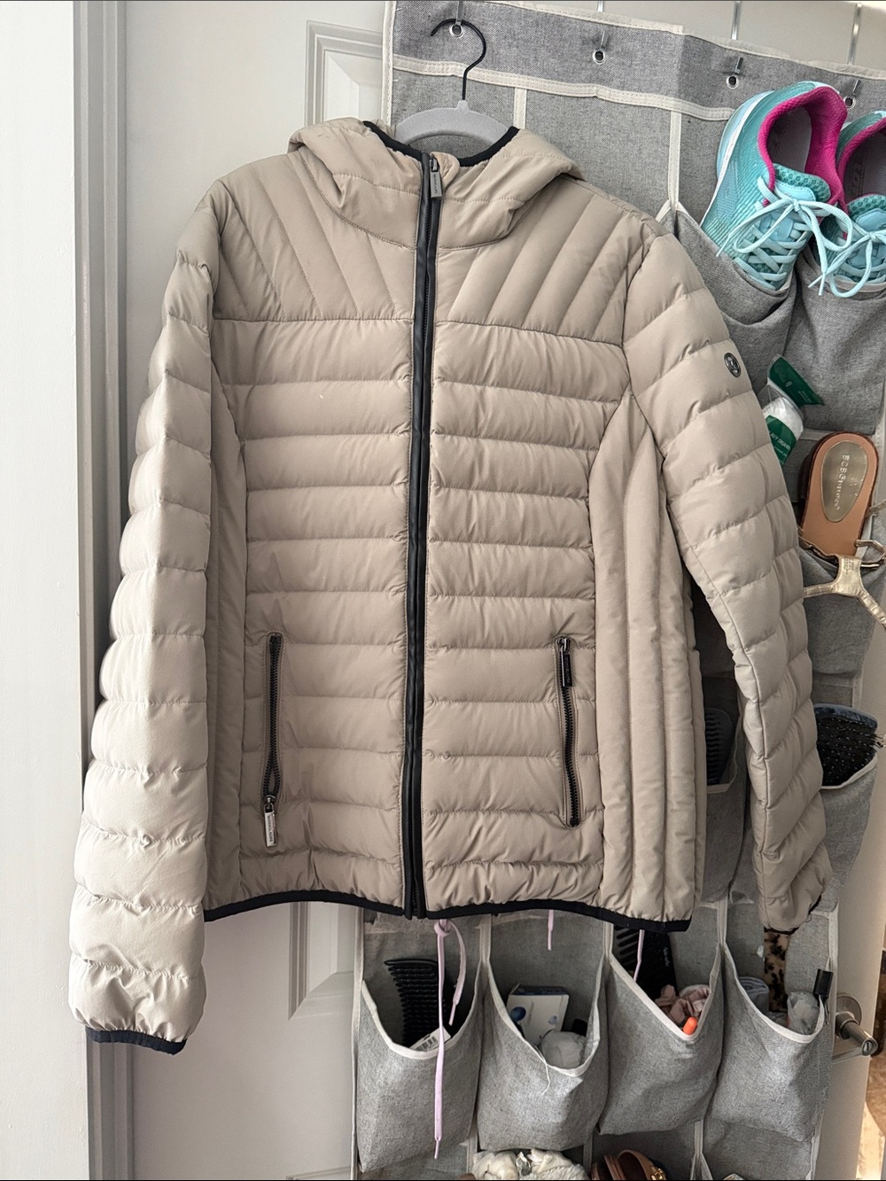 Michael Kors Beige Quilted Hooded Puffer Jacket